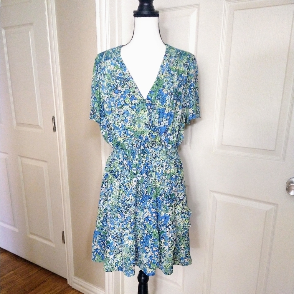 🌿🦋19 Cooper XL Floral Wrap Top Elastic Waist Tiered Ruffle Hem Babydoll Dress - Picture 8 of 8